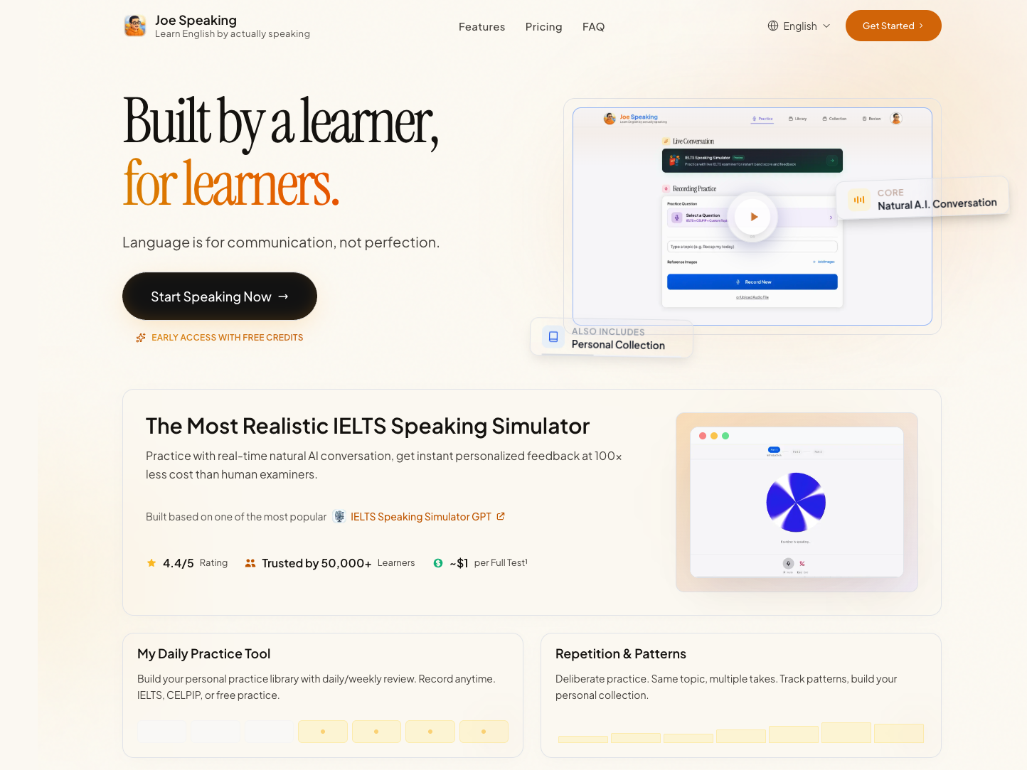 Joe Speaking English speaking simulator interface